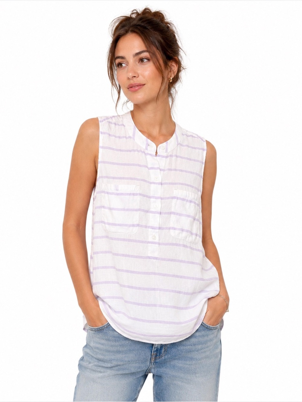 Carve Designs Striped Sleeveless Henley Blouse Size S Coastal Lightweight